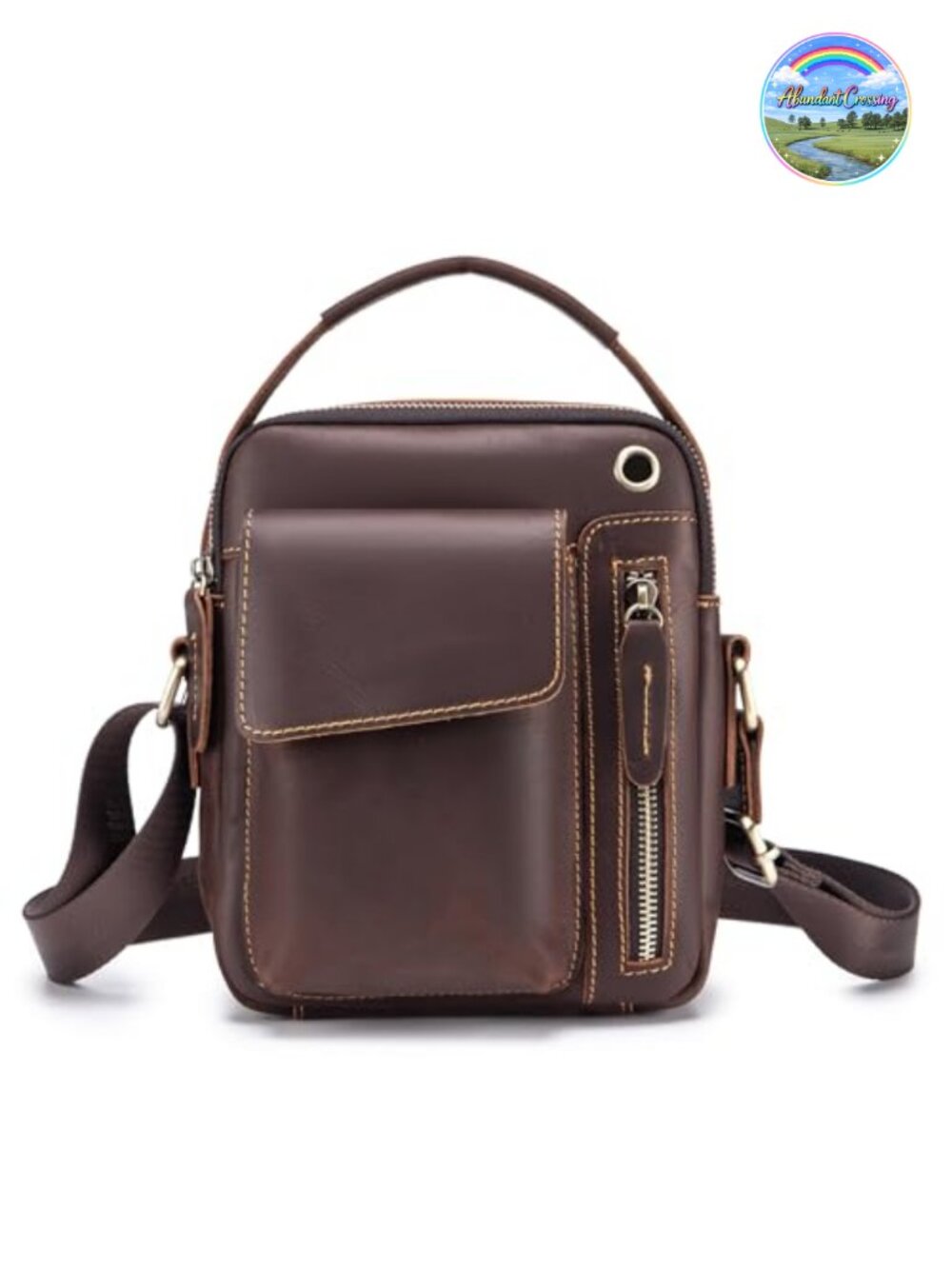 Genuine Leather Shoulder Bag Small Messenger Crossbody Sling Handbag Men